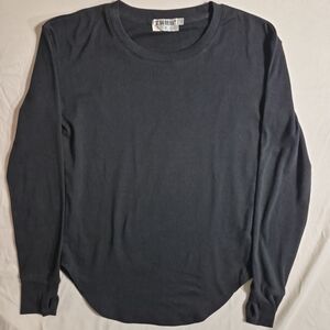 Womens Medium Slim Black Long Sleeve Thumbhole Shirt Stretch Cotton Dance Top
